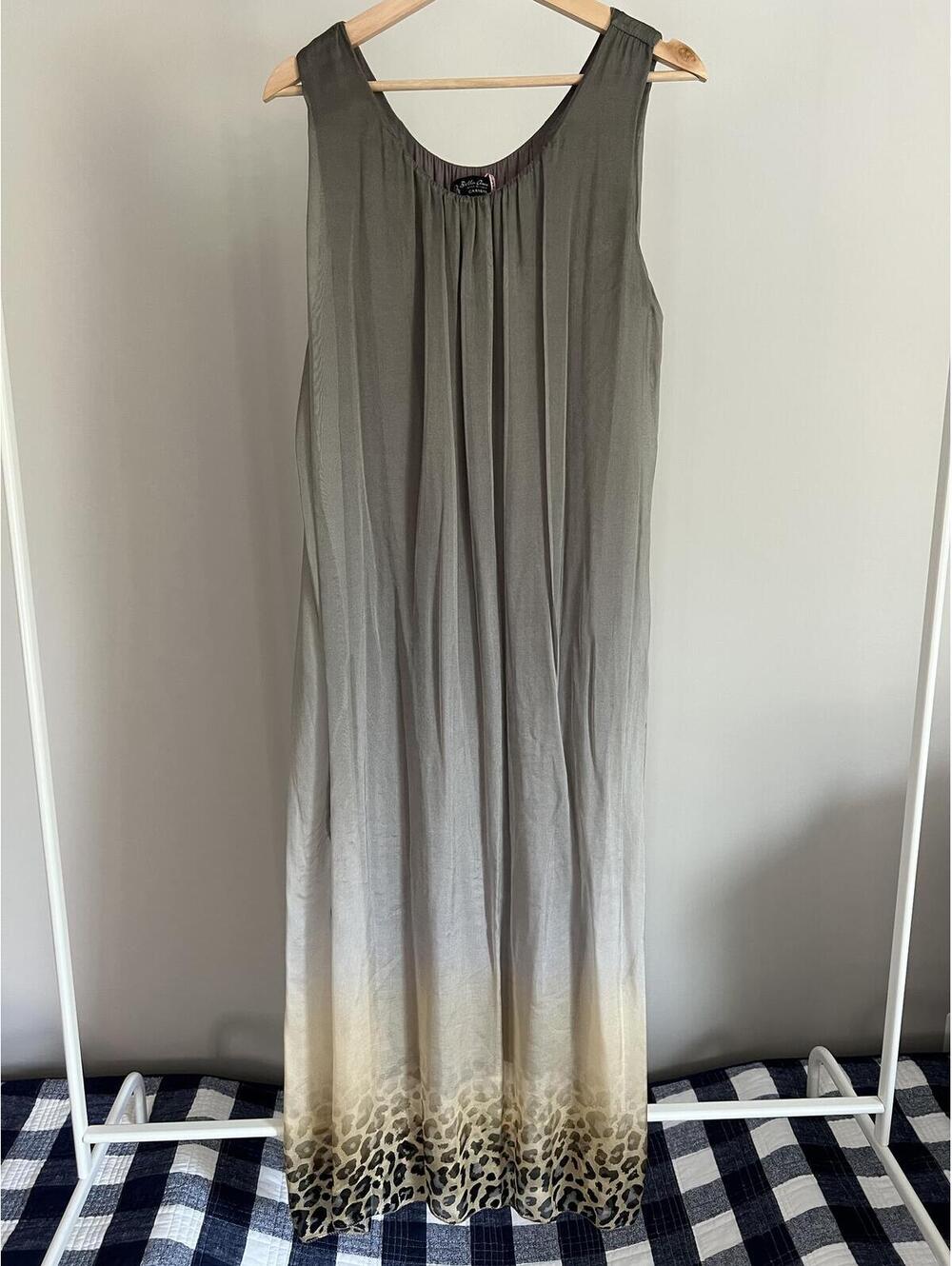 Bella Amore Gray/Tan/Gold/Leopard Ombre 100% Silk Dress, Made in Italy